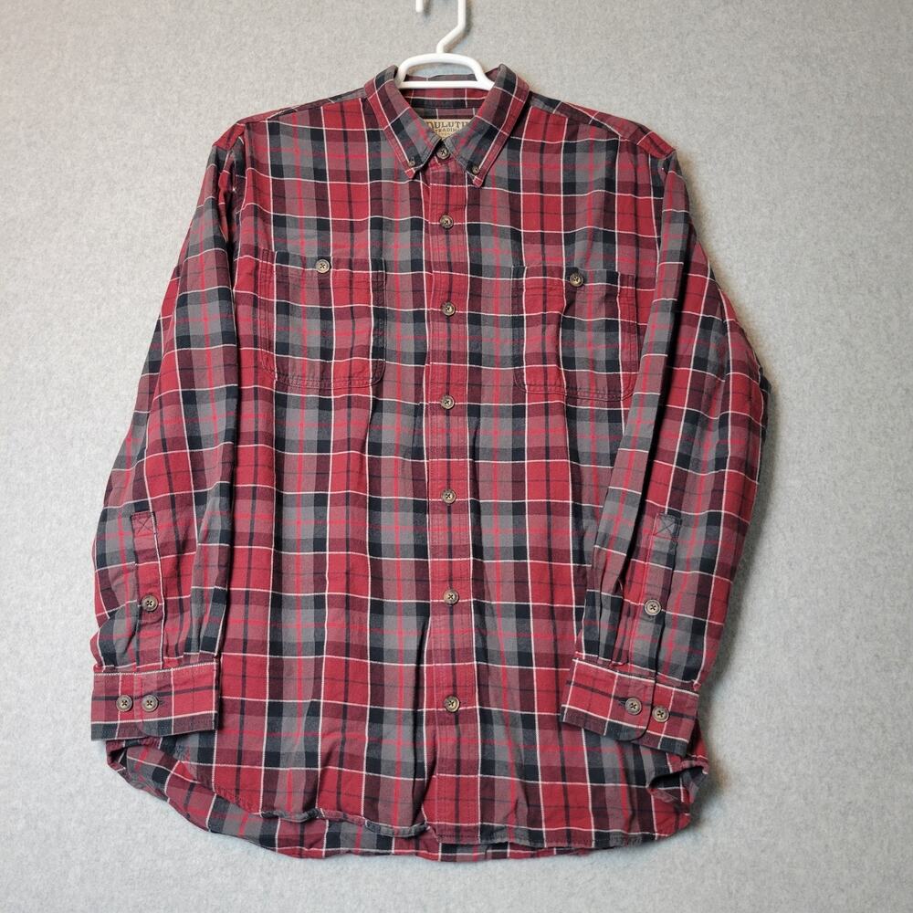 Duluth Trading Company 100% Cotton Red Plaid LS Button Up Flannel Shirt Men's XL